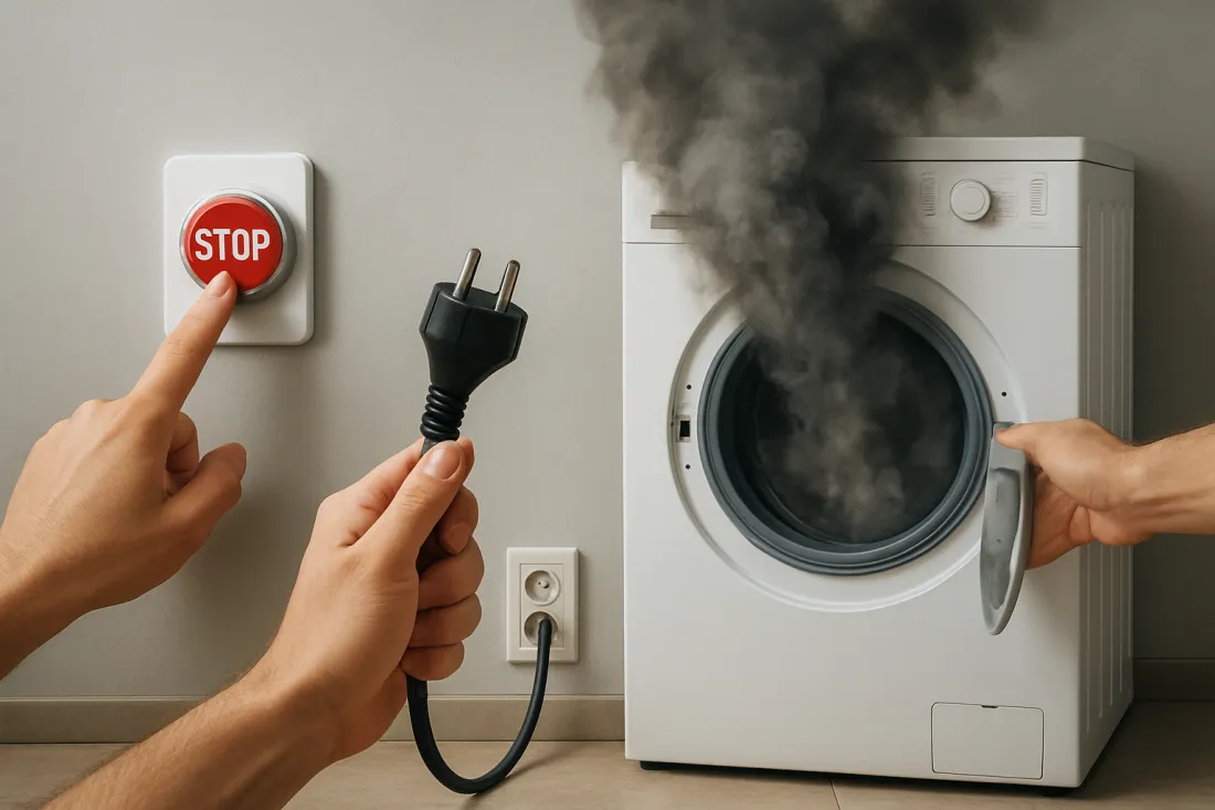 З пральної машини йде дим і запах гару що робити: візуальне порівняння варіантів вибору
